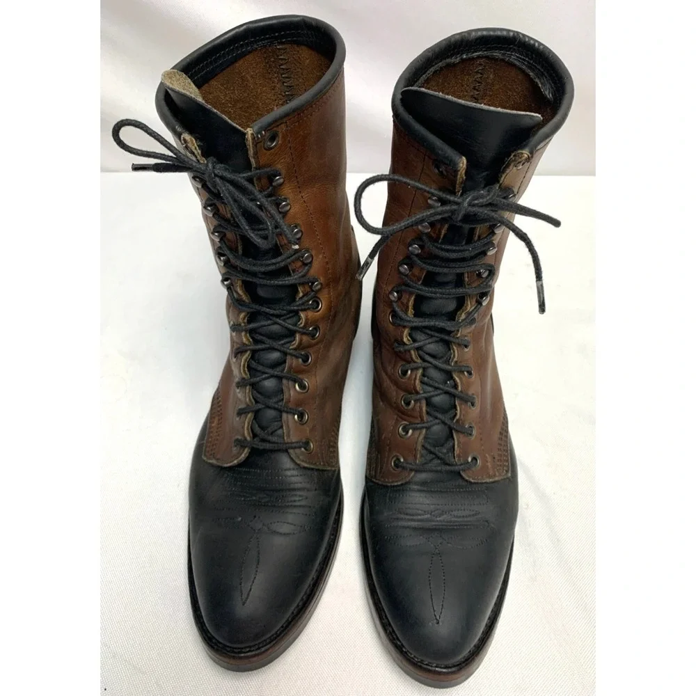 Mens Chippewa ? Two Tone Leather Brown Black Packer Work Boots Union Made 9 B